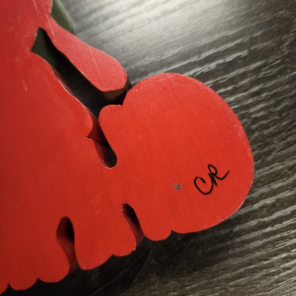 Vintage Hand Painted Wood Santa and Snowman Shelf Sitter Artist Signed Christmas - Picture 9 of 9